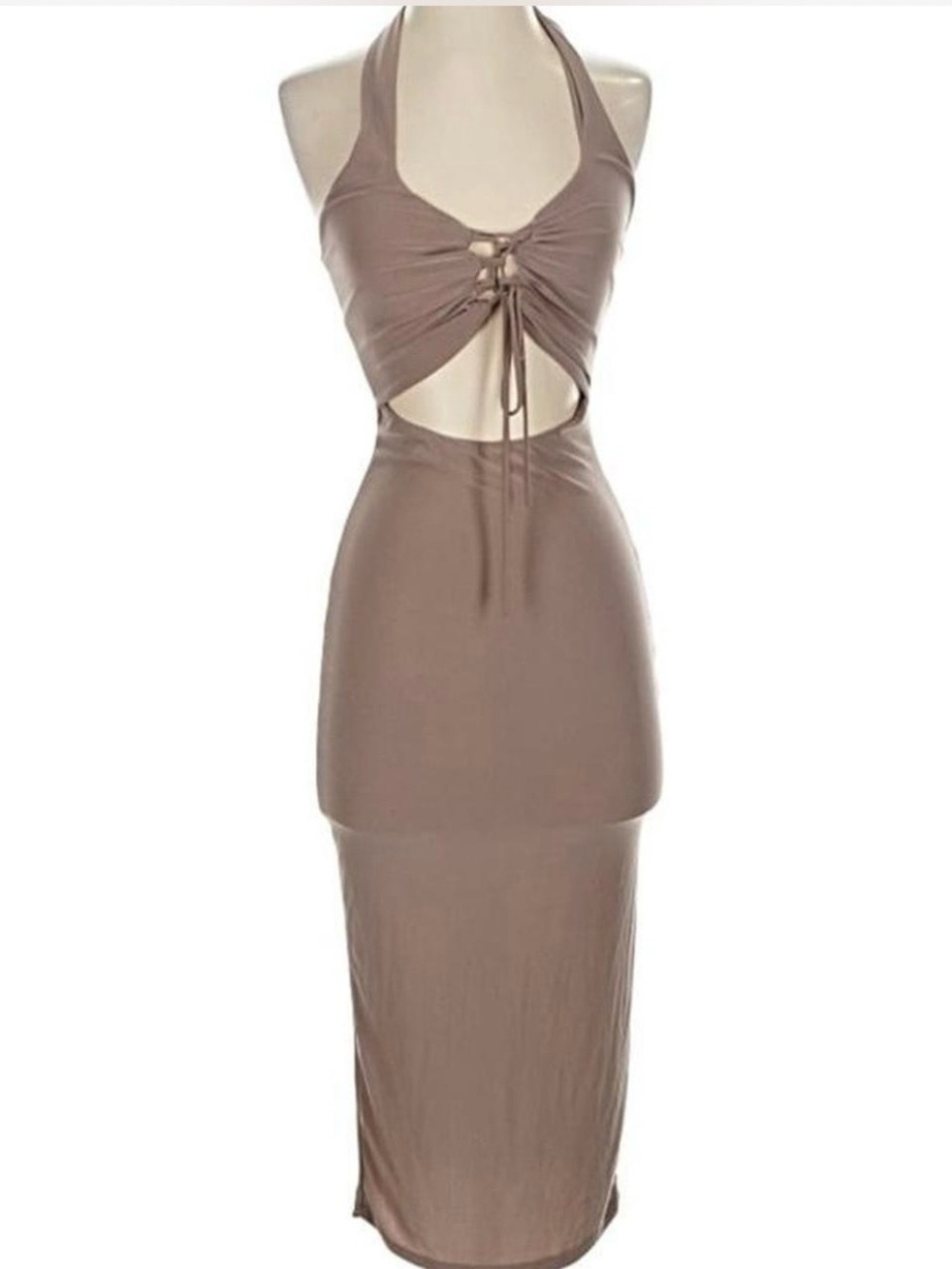 Taupe Halter Cutout Maxi Dress - Women Dresses